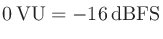 $0\,\mathrm{VU}=-16\,\mathrm{dBFS}$